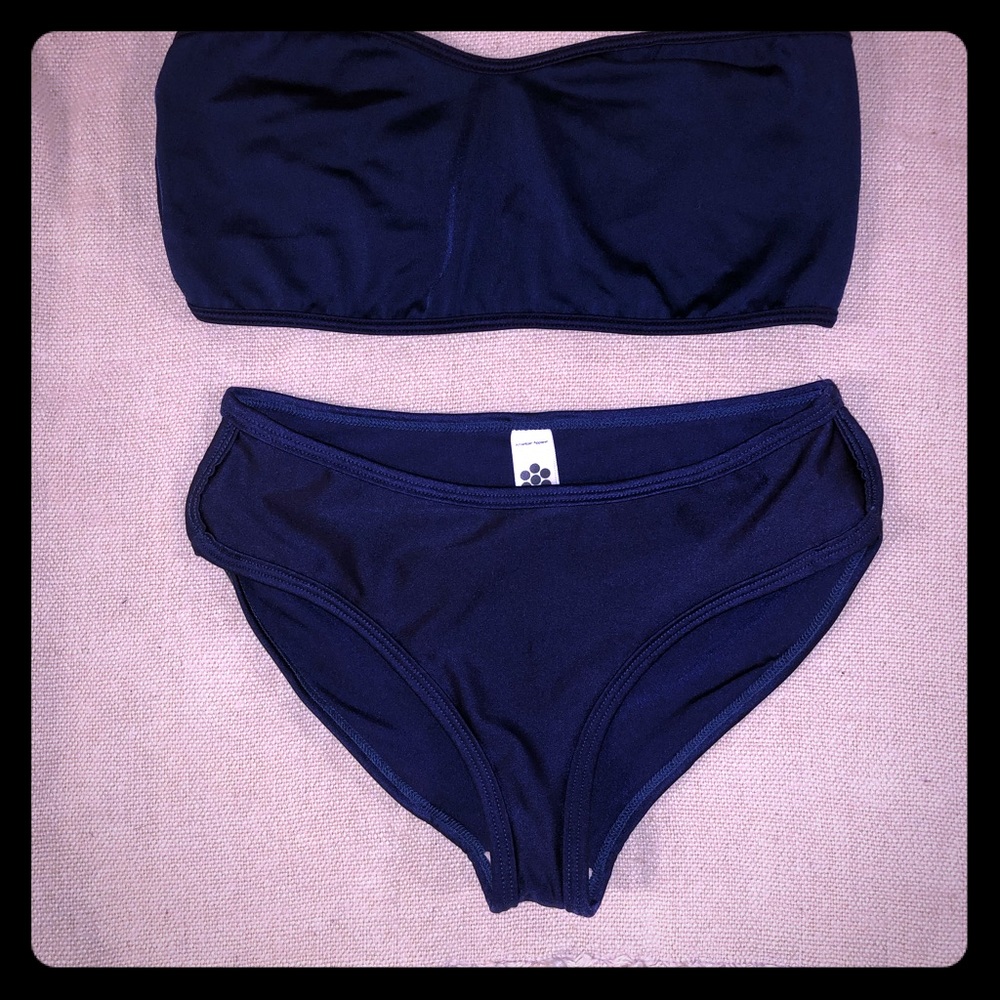 American Apparel Bikini Set Bandeau Top in Navy